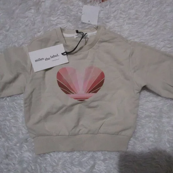 MILES THE LABEL Infant Baby Girls Heart Print Sweatshirt Beige 12M NWT - Picture 4 of 10